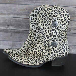 Dingo True West Western Snow Leopard Woman Size 8M Ankle Boots Cowboy Calf Hair